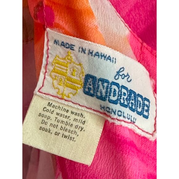 Vintage Womens Dress Hawaiian Size S/4-6 by Andrade made in Hawaii Pink Maxi - Picture 3 of 11